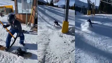 Snowboardista na lanovce
