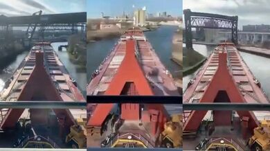 Časosběr tankeru na úzké řece