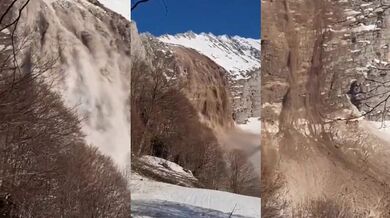 Lavina připomínající vodopád