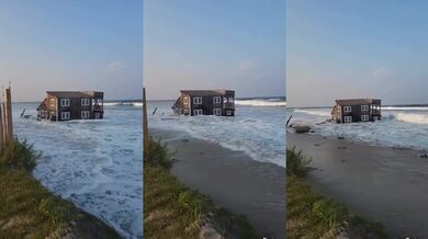 Dům postavený na oceánu se zřítil kvůli hurikánu Ernesto v Severní Karolíně