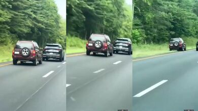 Žena převrátila své auto během její silniční agrese