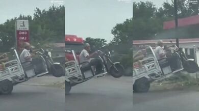 Nebezpečná jízda po zadních kolech tříkolky