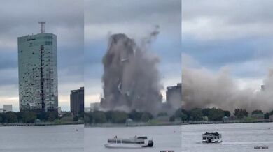 Stržení mrakodrapu čtyři roky po zničení hurikánem Laura