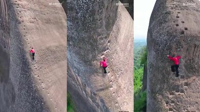 Strmé lezení horolezkyně bez jištění