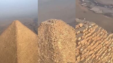 Ohromující moment: Pes spatřen na vrcholu 139 metrů vysoké Velké pyramidy v Gíze