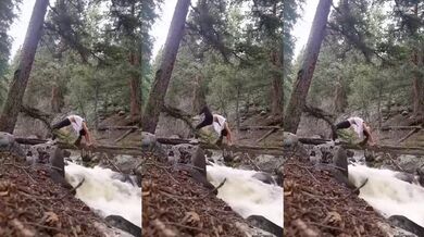 Akrobatka na mostku řeky