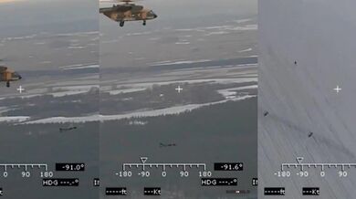 Ukrajinský Mi-17 s pouštním maskováním sestřelil íránský dron Shahed