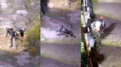 Nevydařený pokus o vyjetí strmého kopce na krosce