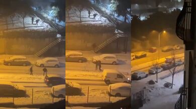 Házení sněhových koulí na auta