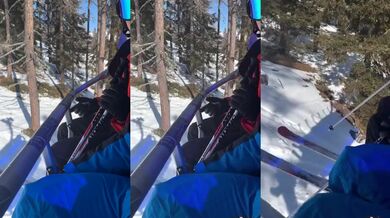 Stylový seskok z lanovky jednoho českého lyžaře