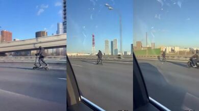 Jezdec na elektrokoloběžce natočený při rychlosti téměř 100 km/h