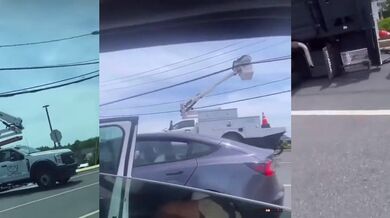 Řidič zapomněl stáhnout hydraulickou pracovním plošinou