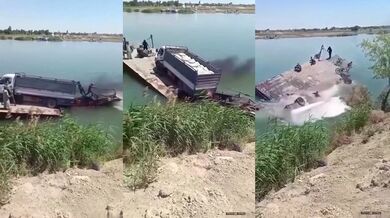 Pokus o přepravu nákladního vozidla přes řeku