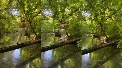 Pokus o přejití klády nad vodou...