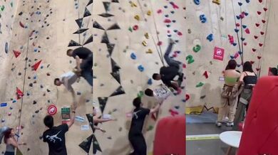 Záchrana muže na lezecké stěně na poslední chvíli