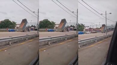 Řidič nákladního vozu zapomněl sklopit korbu