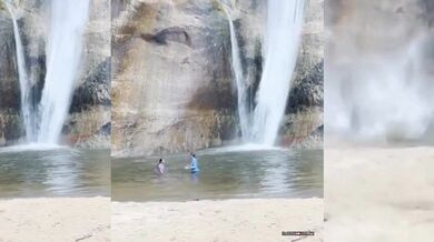 Nebezpečí u vodopádu v Utahu: Turisty málem zasáhly padající balvany