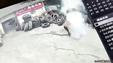 Výbuch pneumatiky během hustění