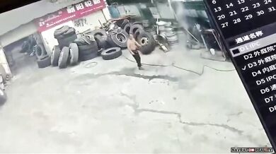 Výbuch pneumatiky během hustění