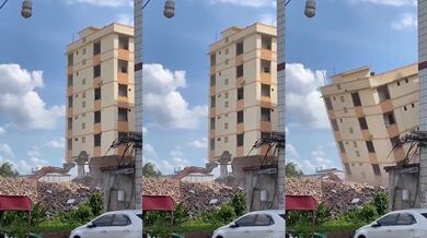 Budova spadla na bagr během demolice