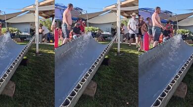 Chtěl předvést, jak se správně jezdí na skluzavce...