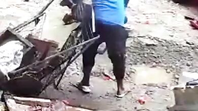 Obří balvan zničil auto i psí klec při tajfunu Wipha, pes však zázračně přežil