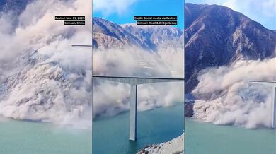 Nově otevřený most v Číně se částečně zřítil po sesuvu půdy