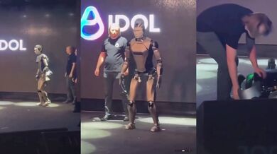 Ruský humanoidní robot AIdol při svém debutu spadl z pódia a způsobil rozruch