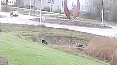 Řidička po nezvládnutém průjezdu kruhovým objezdem skončila ve vodě