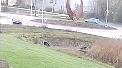 Řidička po nezvládnutém průjezdu kruhovým objezdem skončila ve vodě