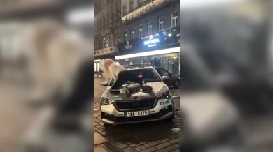 Blondýna řádila na policejním voze v centru Prahy